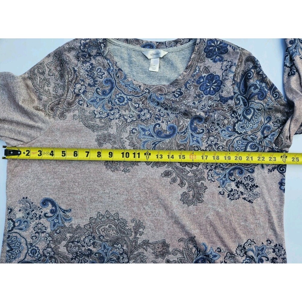CJ Banks Knit Top Womens Plus Size 2X Blue Paisley Long Sleeve - Picture 4 of 6